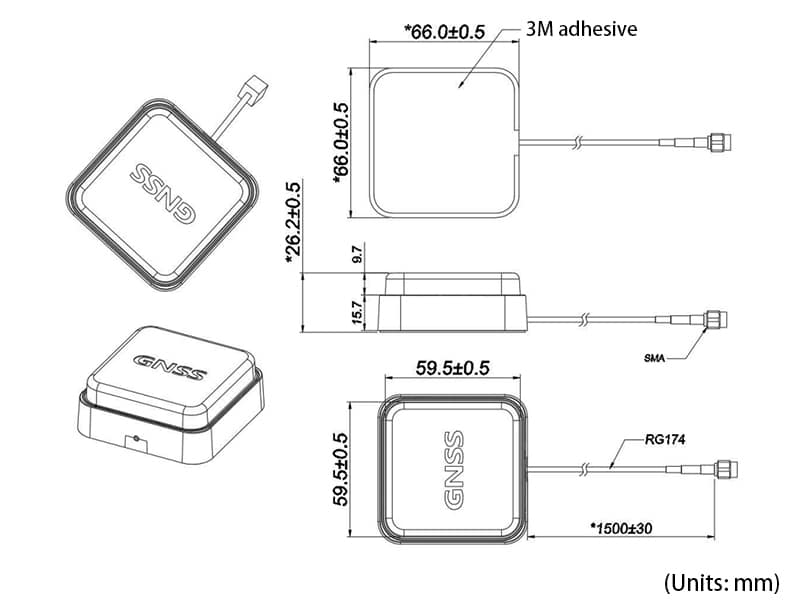 B4QA4GGGB gnss antenna dimension